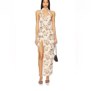 Lioness Tan Cream Backless Halter Sundress